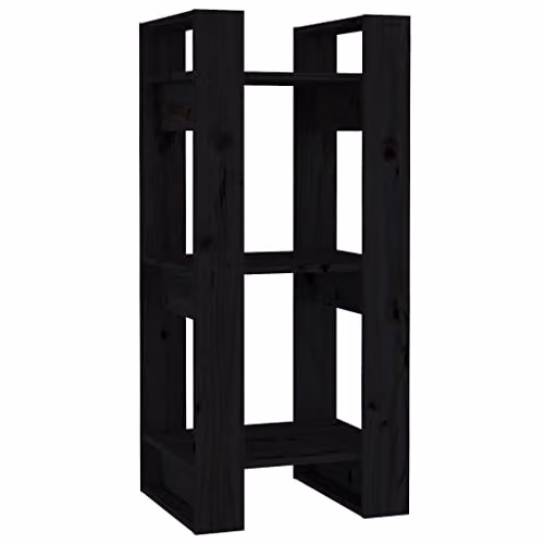 vidaXL Black Solid Wood Pine Book Cabinet and Room Divider W/D/H: 41 x 35 x 91 cm
