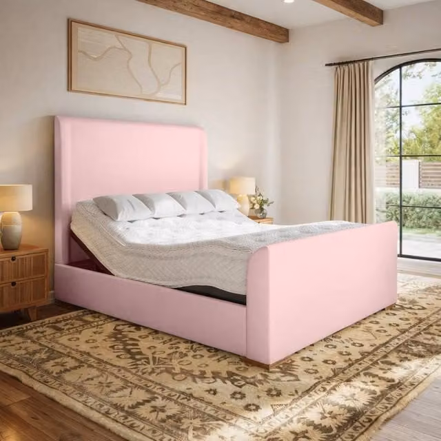 Paradise Beds Ltd Ortho Lift Electric Adjustable Bed Set with Mattress and Headboard, Light Pink, W/D/H: 90 x 200 cm