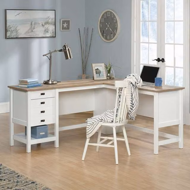 Teknik Shaker Style L-Shaped Corner Desk in Soft White Oak
