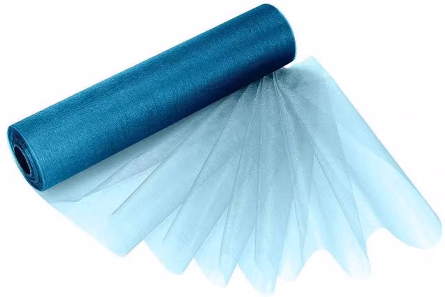 Neel Blue Turquoise Organza Sheer Glitter Fabric Roll for Chair Bow Sashes, W/H: 25 m x 29 cm