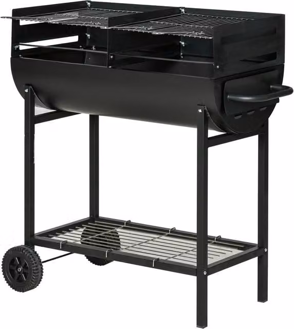 Rolipo Steel 2-Grill Charcoal BBQ with Wheels, Black