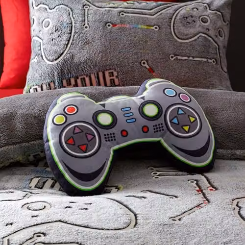 Catherine Lansfield Game Over Glow in the Dark Fleece 3D Shaped Cushion, Black