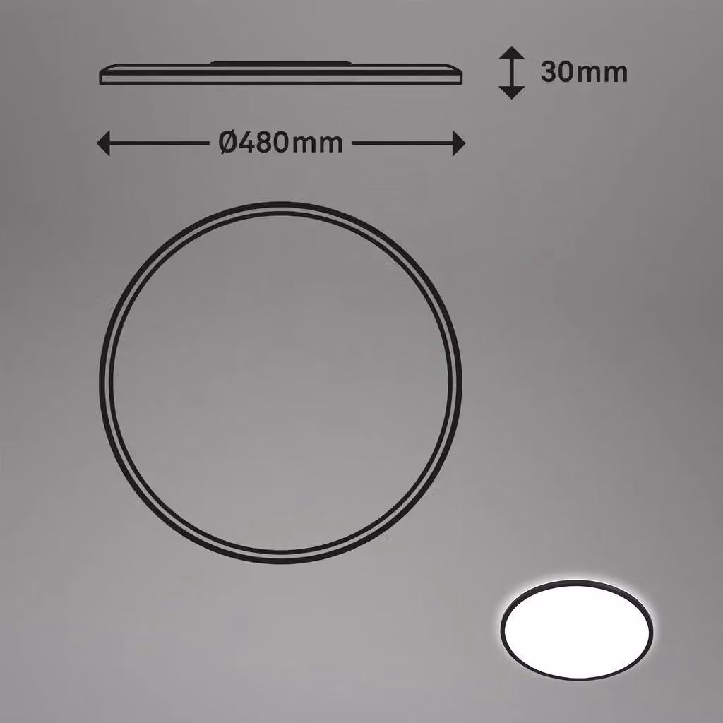 Briloner Modern Black LED Ceiling Panel with Cove Effect, Diameter: 48 cm – 5