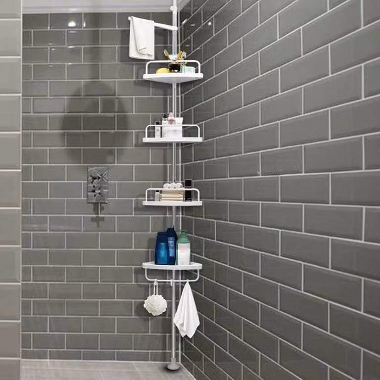 EONLION White Adjustable Corner Bathroom Shower Shelf