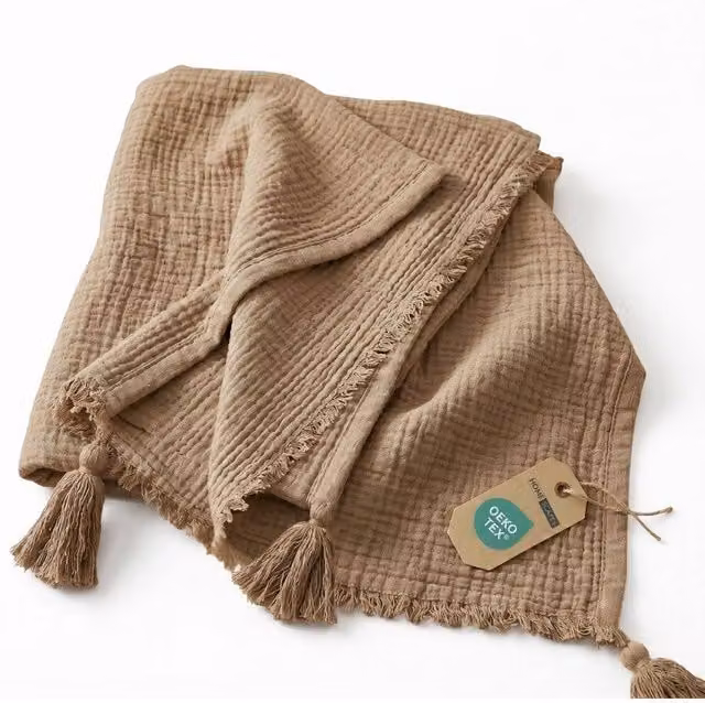 Homescapes Muslin Cotton Throw Blanket, Beige, W/D/H: 127 x 180 cm – 1