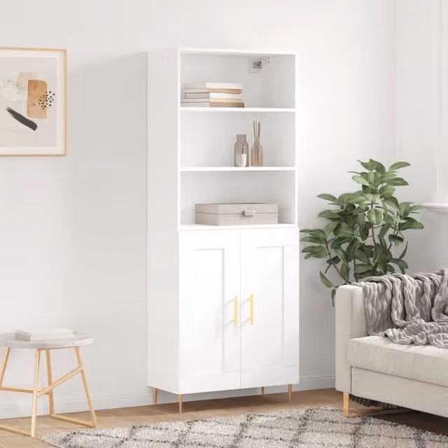 Berkfield Home White Modern Highboard with Hinged Doors and Internal Shelves, W/D/H: 69.5 x 34 x 180 cm