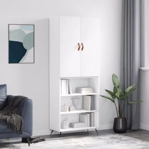 vidaXL Modern White Highboard with Hinged Doors and Internal Shelves, W/D/H: 69.5 x 34 x 180 cm – 2