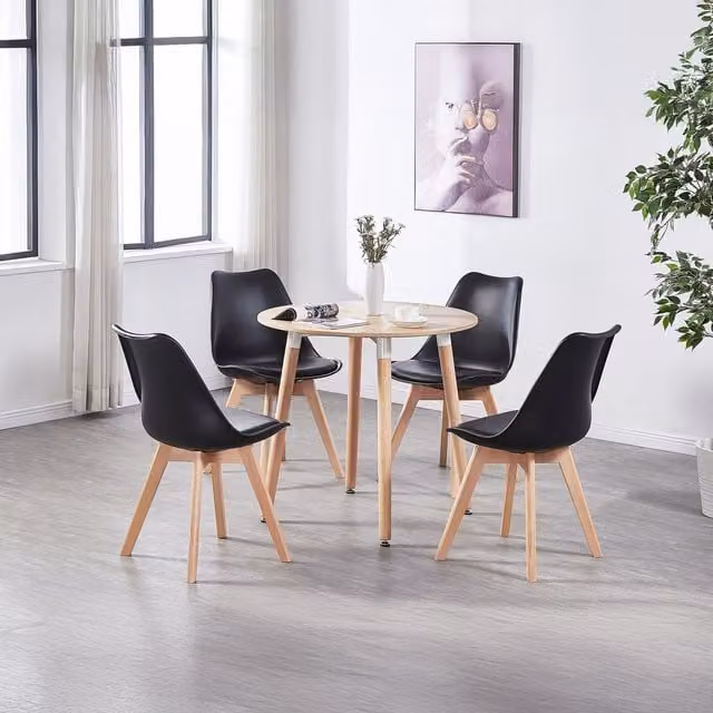 Life Interiors Lorenzo Round Dining Set with Table and 4 Chairs in Black