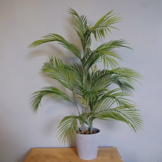 Leaf 90cm Artificial Palm Tree in a Grey Decorative Planter, Green