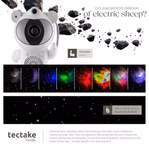 tectake Astronaut Galaxy Projector in White with 4 LED Nebulae Colours, Moon and Star Effects, Bluetooth Connection and Pre-Set Sounds, W/D/H: 23.5 x 12.0 x 11.5 cm – 5