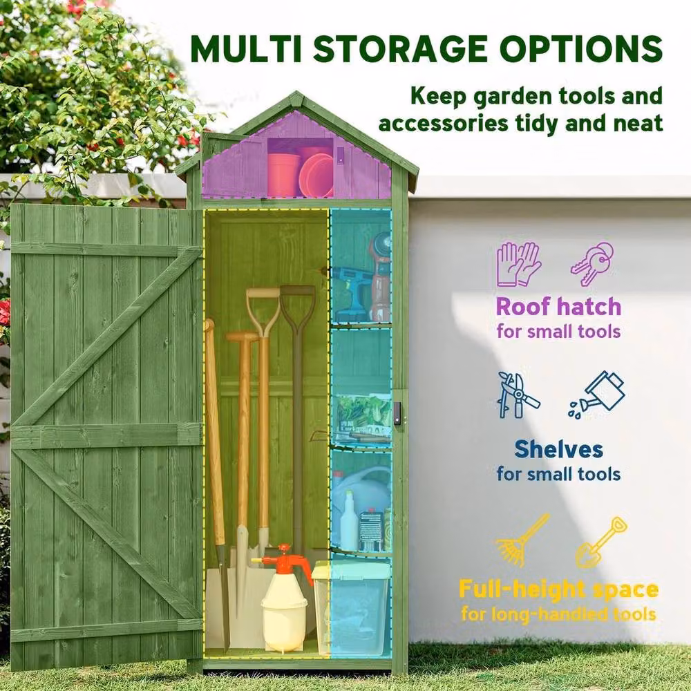 NESTLUNE Lacquered Wooden Garden Storage Shed in Green – 3