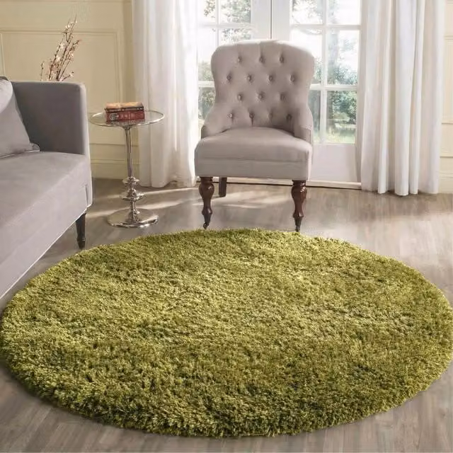 Desire Rugs Plain Green Fluffy Shaggy Square Area Rug, W/D/H: 120 x 120 x 4.5 cm