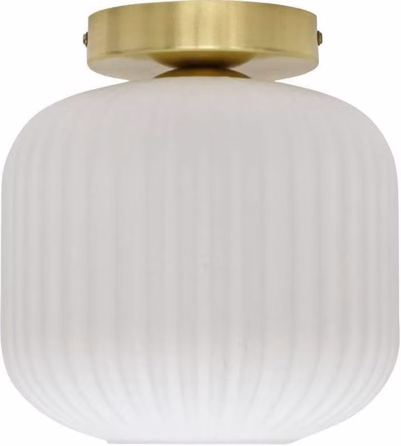 First Choice Lighting Bento White Ribbed Glass and Satin Brass Ceiling Light Fitting – 1