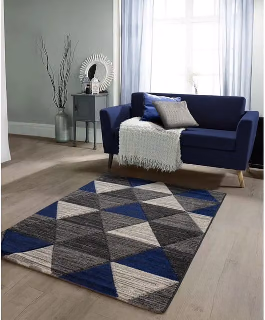 Home Republic Vision Navy Geometric Modern Rectangular Rug in Blue and Multicolour, W: 60 cm, L: 110 cm