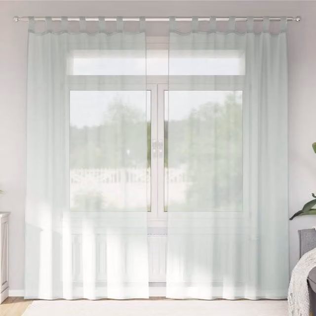 Berkfield Home Grey Voile Fabric Curtains with Tabs, 2 Pack, W: 140 cm, H: 245 cm