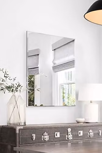MirrorOutlet Single Bevelled Venetian Rectangular Wall Mirror in Silver, W: 90 cm, H: 60 cm – 1