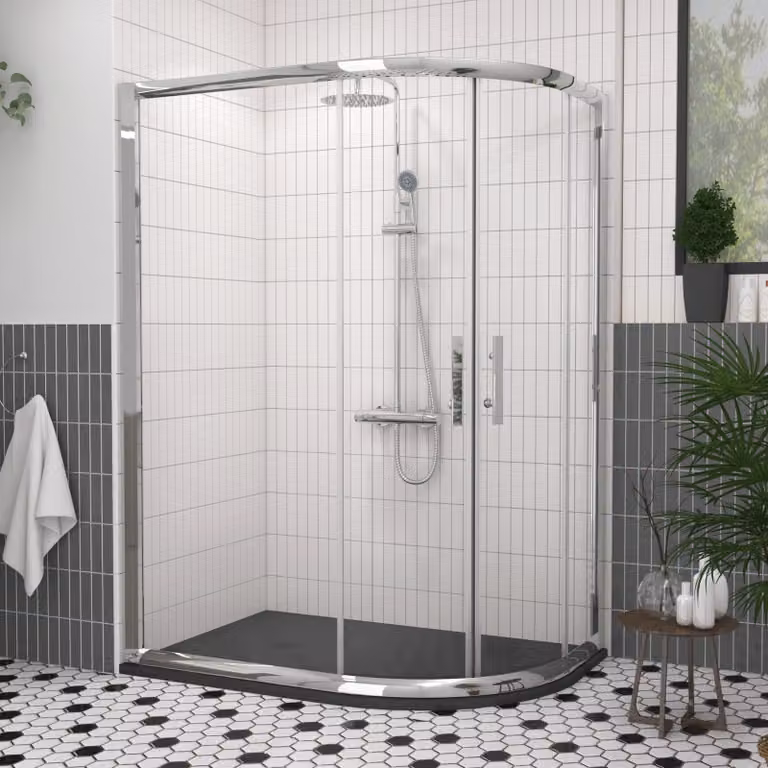 Imperial Offset Quadrant Shower Enclosure with Black Mineral Cast Shower Tray, 6mm Double Sliding Door, W: 120 cm, D: 80 cm, H: 185 cm