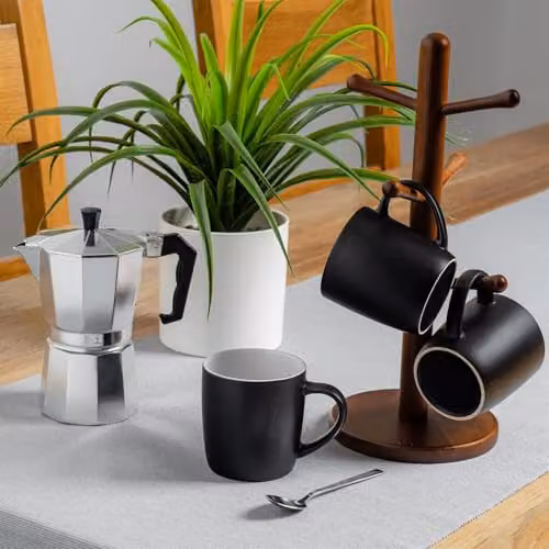 Argon Tableware Matte Black Ceramic Stoneware Coffee Mugs, 350ml, Pack of 4 – 6