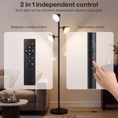 Emitto 3-Light LED Floor Lamp in Black with Remote Control and Touch Dimming – 3