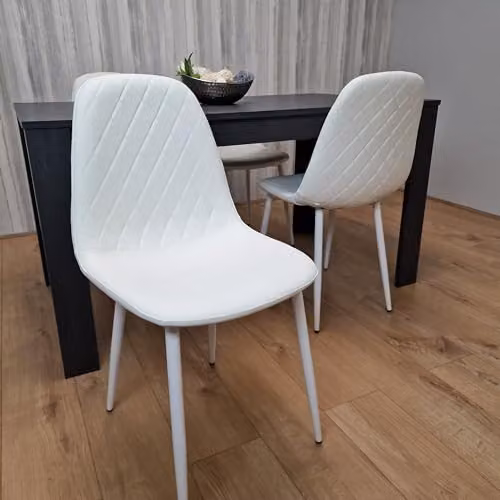 KOSY KOALA Grey Dining Table and 4 White Stitched Chairs Set in Dark Green – 2