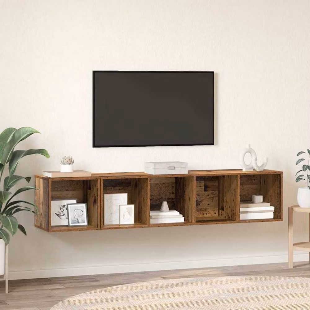 Berkfield Home 2-Piece Wall-Mounted TV Cabinet and Lowboard Set in Brown Old Wood, W/D/H: 37 x 37 x 37 cm – 2