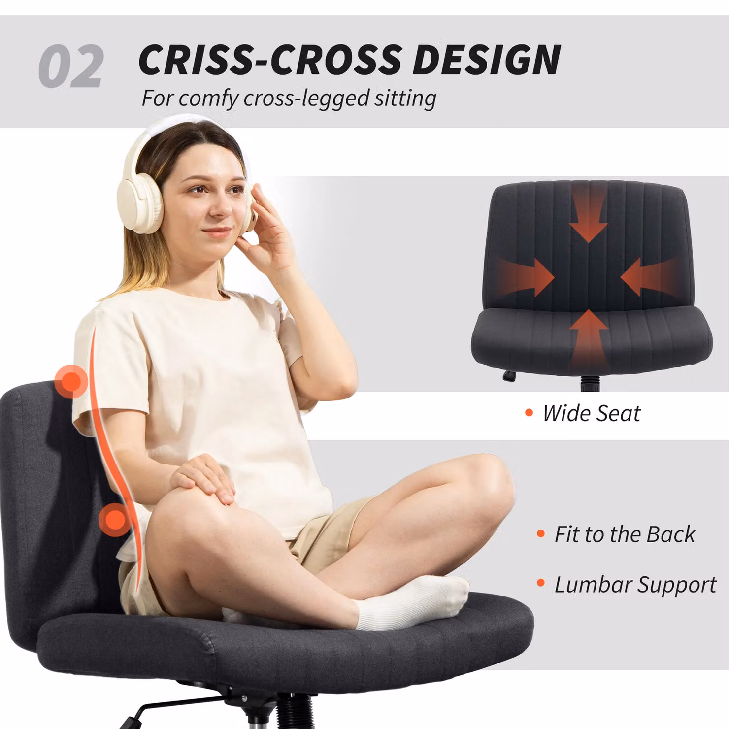 HOMCOM Black Fabric Armless Task Chair with 360 Degree Swivel and Weight Adjustment for Home Office or Bedroom, W/D/H: 45.0 x 64.0 x 83.0 cm – 5