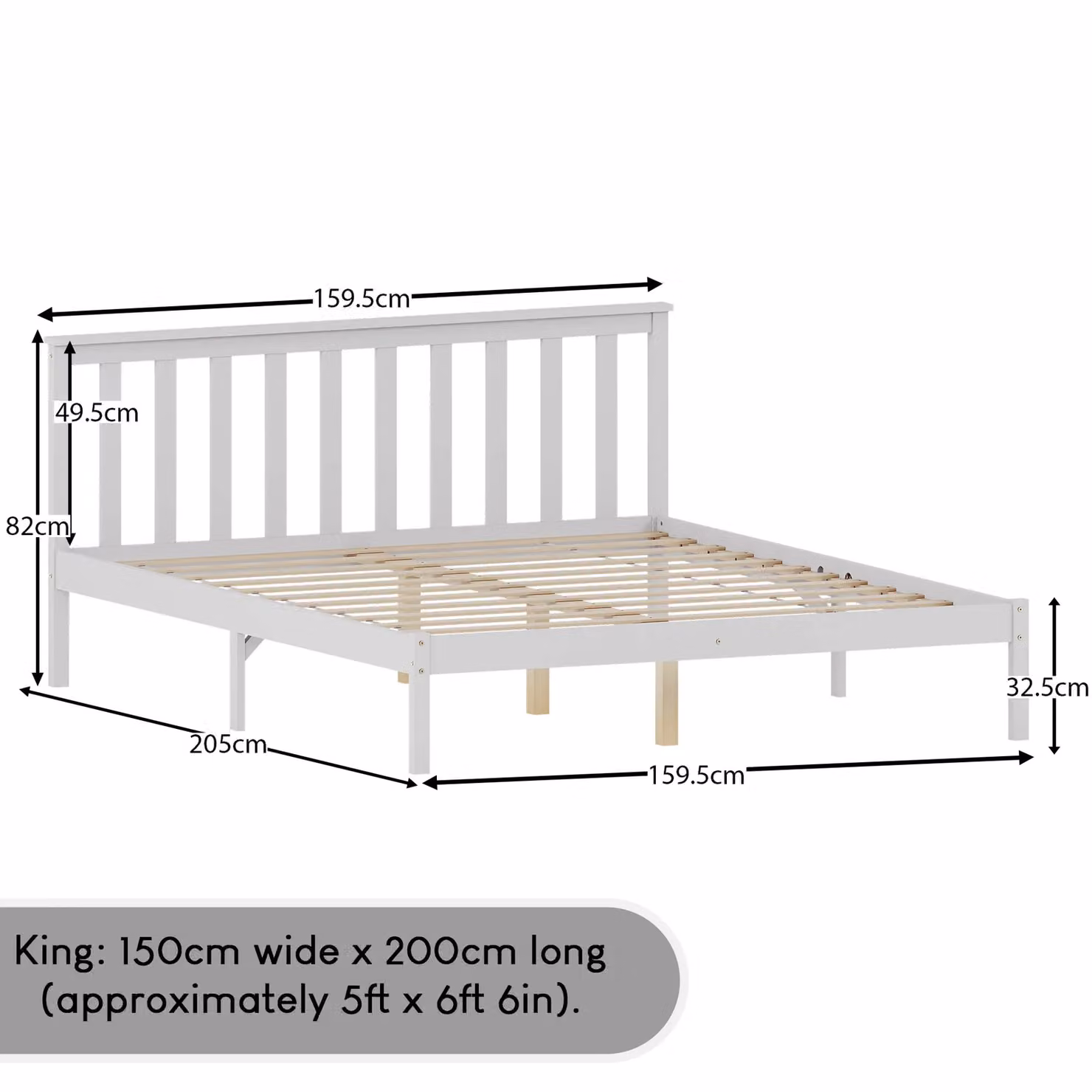 Vida Designs Milan King Size Wooden Bed Frame, White, W/D/H: 159.5 x 180 x 205 cm – 2