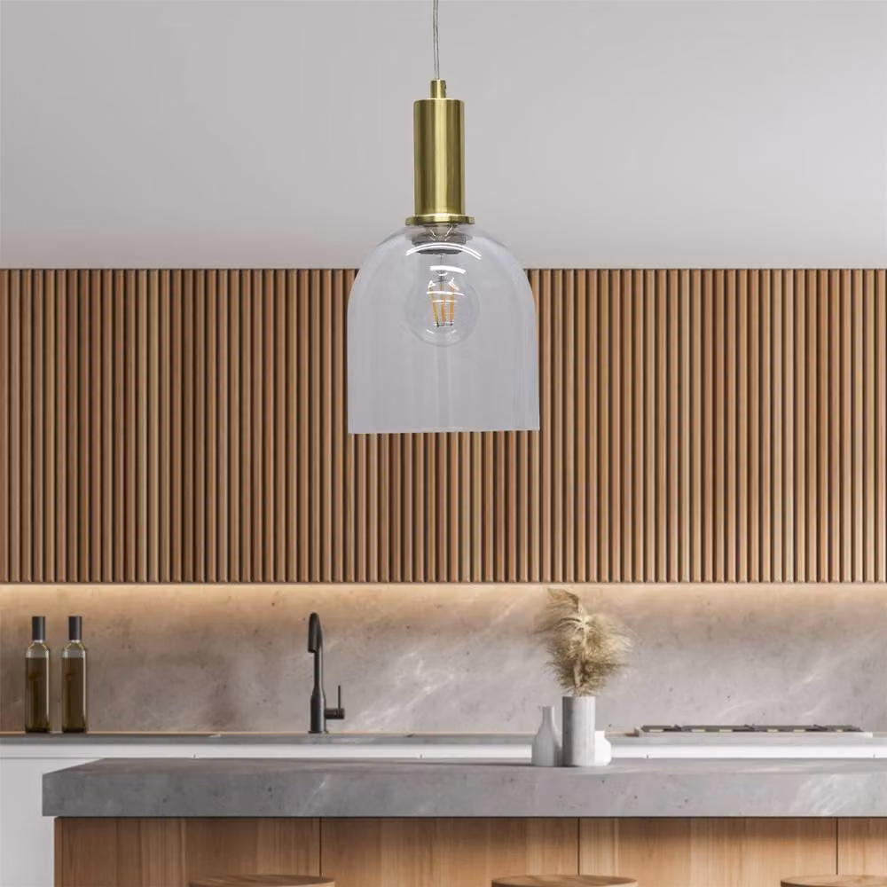 First Choice Lighting Belten Art Deco Pendant Fitting with Transparent Glass Cloche and Gold/Brass Finish – 2