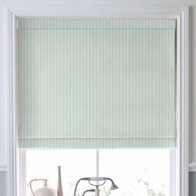 Laura Ashley Burnsall Smoke Green Striped Blackout Made To Measure Roman Blind