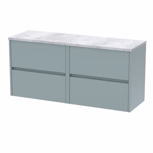 Balterley Coastal Grey Wall Hung 4-Drawer Bathroom Vanity Unit with Rectangular Laminated Worktop, W/D/H: 120.5 x 39.0 x 56.1 cm