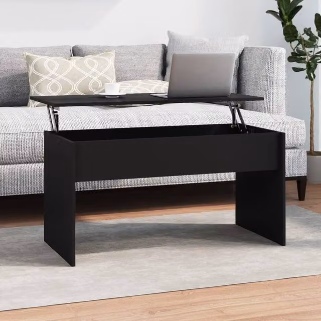 Berkfield Home Modern Black Rectangular Coffee Table with Lift Mechanism, W: 102 cm, D: 50.5 cm, H: 52.5 cm