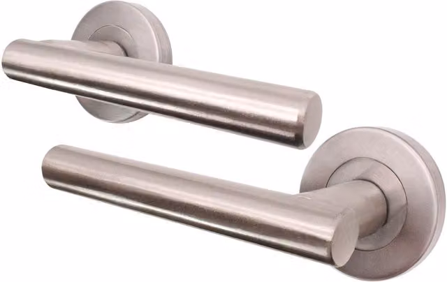 AFIT Brushed Silver T-Bar Door Handles on Rose, 1 Pair