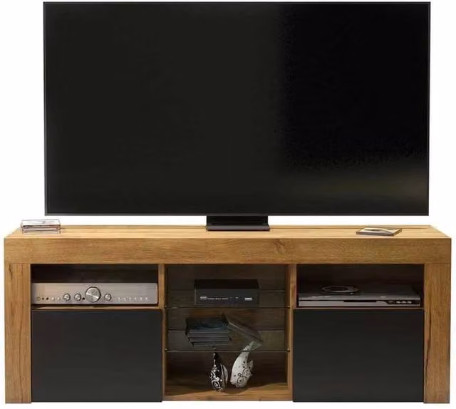 Mex Furniture PAWNORA Industrial TV Unit and Cabinet in Brown and Black Oak Wood – 1