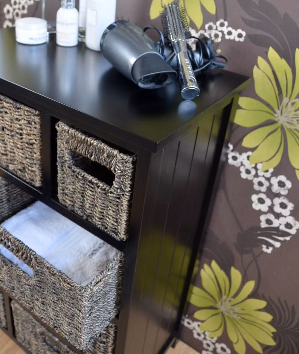 Statement Furniture Tetbury 8 Drawer Storage Unit in Black with Blackwash Seagrass Baskets, W/D/H: 80 x 34 x 56 cm – 4