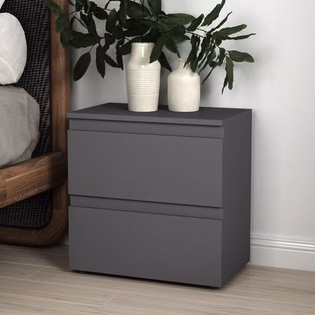 Spot On Dealz Modern Glossy Bedside Cabinet with 2 Drawers in Grey or White