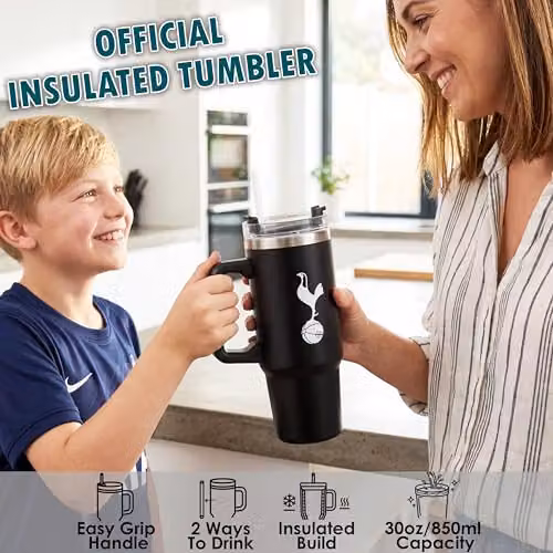 Get Trend Tottenham Hotspur Insulated Stainless Steel Tumbler with Straw and Handle, Black, 850ml – 2
