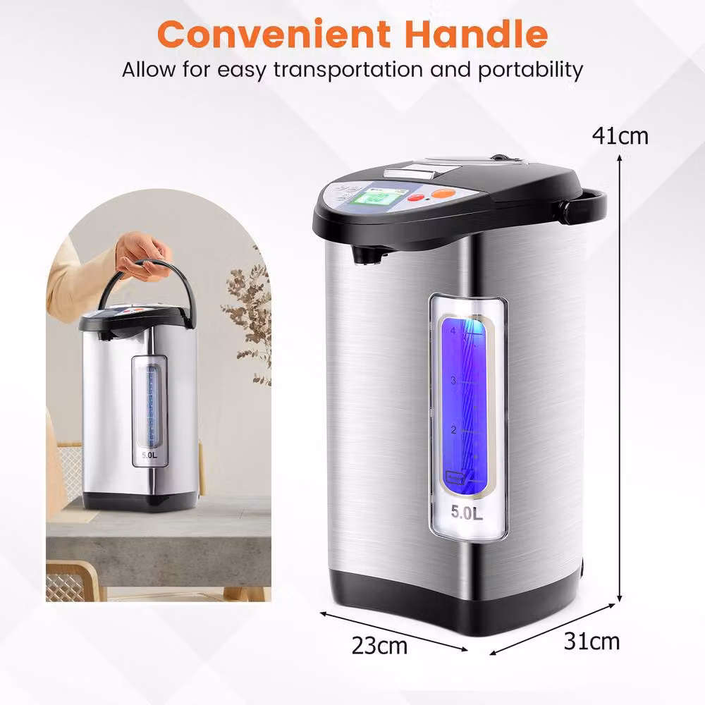 Costway Instant Hot Water Dispenser Thermo Pot with 5 Temperature Settings, 5L Capacity, Silver and Multicolour – 2