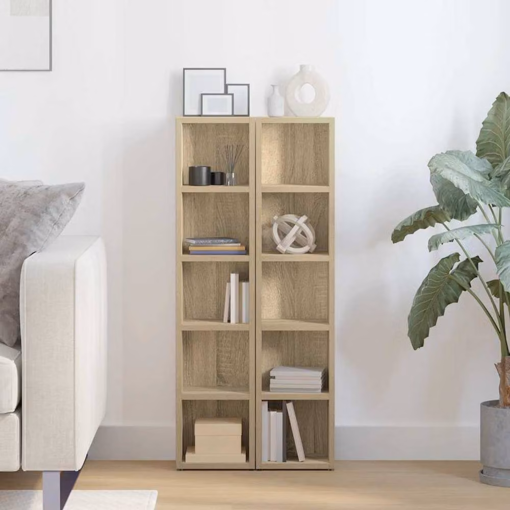 Berkfield Home Set of 2 Sonoma Oak CD Cabinets in Light Brown, W/D/H: 21 x 16 x 93.5 cm – 3