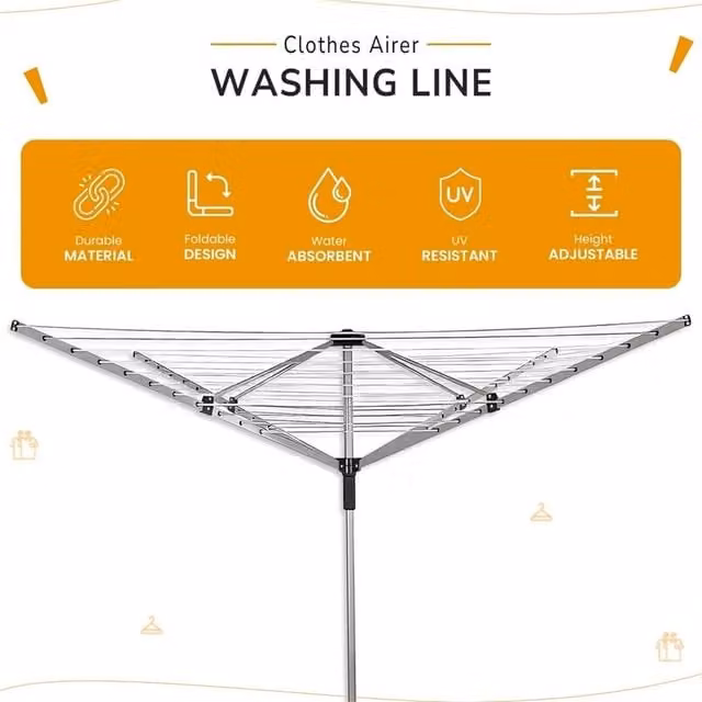 Nordara 4-Arm Rotary Outdoor Washing Line Clothes Airer in Silver – 1
