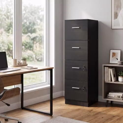 HOMCOM 4 Drawer Locking File Cabinet in Black Wood Effect, W/D/H: 40.0 x 40.0 x 130.8 cm – 7