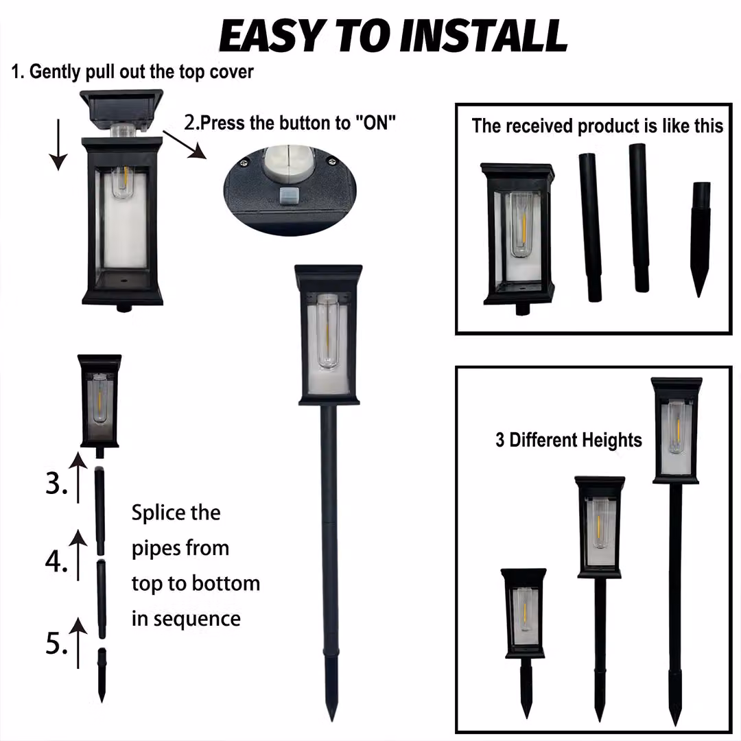 Bright Zeal 2 Piece Solar Pathway Lights for Outdoor Garden Lighting in Black with Warm White Light – 4