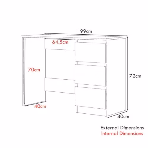 FWStyle Matt Dark Grey 3 Drawer Dressing Table W/D/H: 99 x 40 x 72 cm – 3