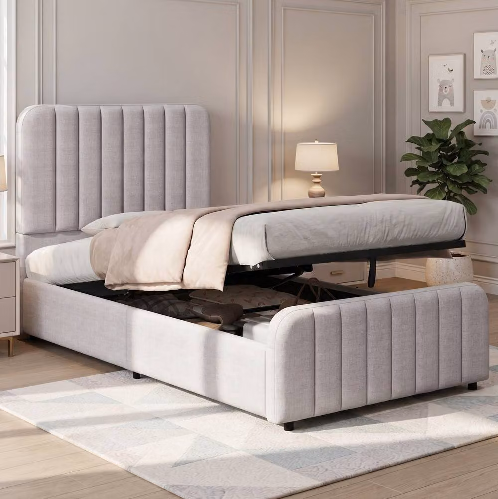 STILVORA Single Upholstered Storage Bed with Hydraulic Lift, Grey, W/D/H: 90 x 190 cm – 2