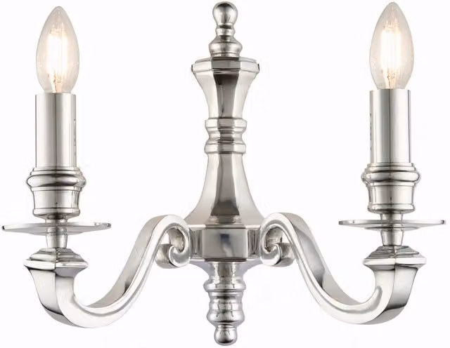 Endon Finsbury 2 Light Candle Wall Lamp in Silver and Grey Polished Cast Aluminium with E14 Base