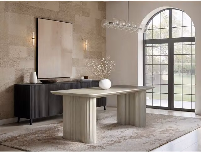 Solace+Co Zoya Rectangular Sintered Stone Dining Table in Grey or Brown, W/D/H: 180 x 90 x 76 cm