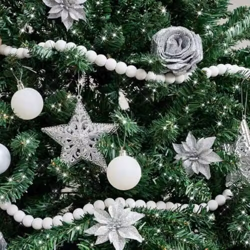 Melody Maison White Wooden Round Ball Christmas Garland, 1.5 m