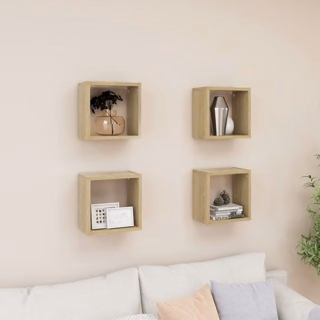 Berkfield Home Wall Cube Shelves, 4 Piece Sonoma Oak Set in Brown, W/D/H: 26 x 15 x 26 cm – 1
