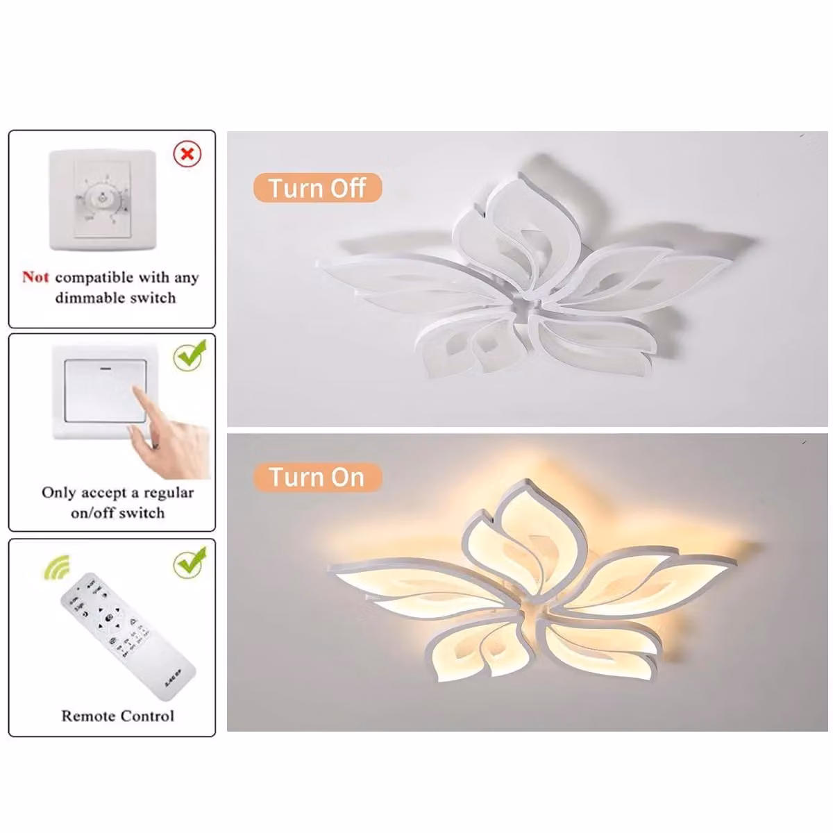 Garwarm White Modern LED Flush Mount Leaf Lamp with Remote Control, 60W Acrylic Ceiling Light – 2