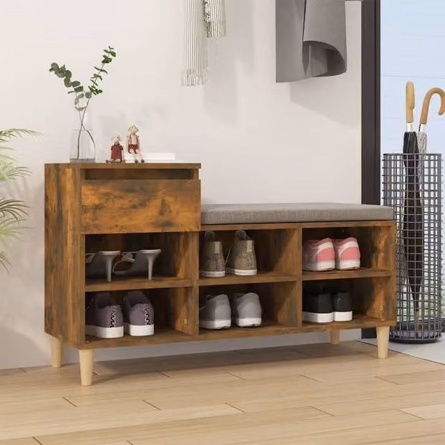 Berkfield Home Smoked Oak Shoe Cabinet in Brown, W/D/H: 102 x 36 x 60 cm