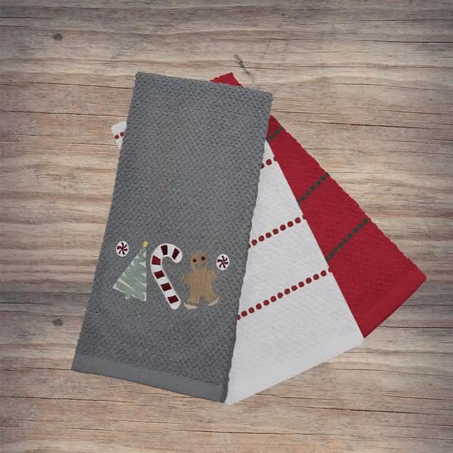 Noel Square Sweet Shop Highly Absorbent Cotton Tea Towels, 3 Pack, Grey and Multicolour